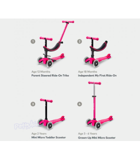 Patinete MINI 4en1 DELUXE LED Rosa