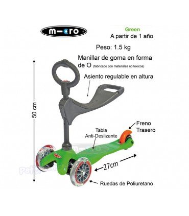 Scooter Mini Micro 3en1 Verde Junior